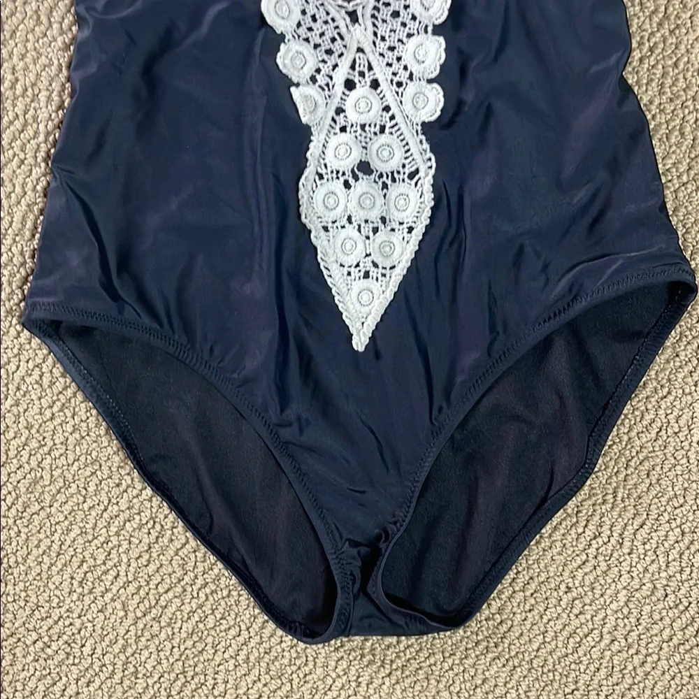 Kona Sol Black and White One Piece Swimsuit with Elegant Lace - Picture 3 of 10